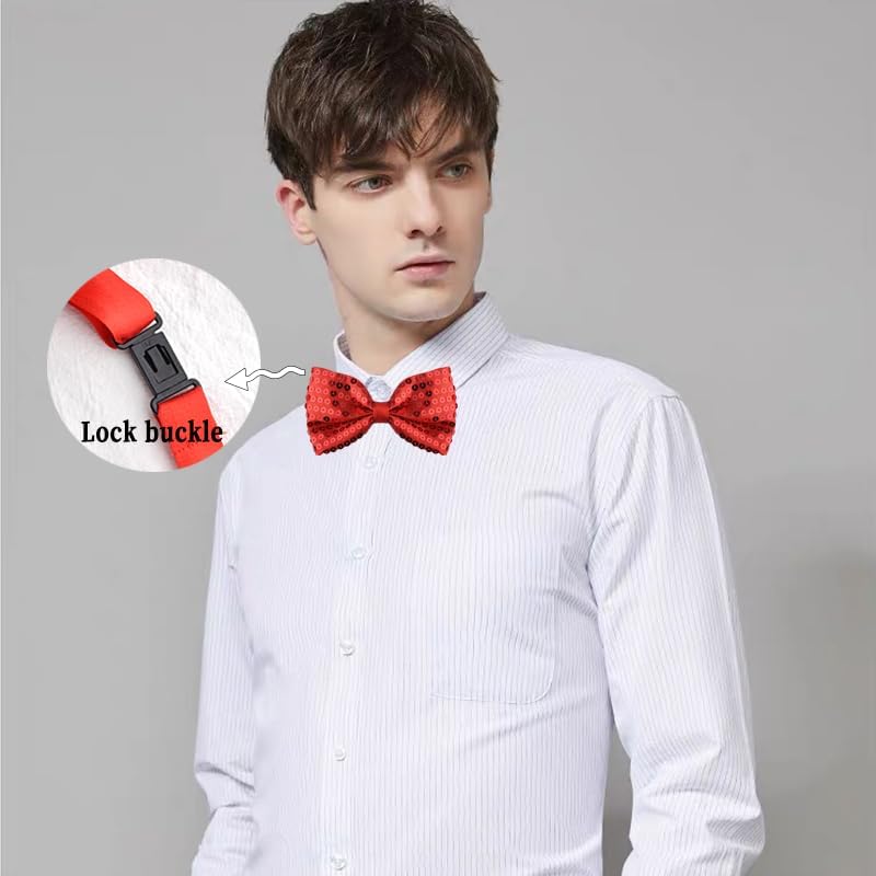 Sdopbinbin Pink Red Glitter Bow Tie for Men Boys Sparkly Christmas Bow Ties Bowtie for Men Kids Pre Tied Bow Tie for Boys - Image 2